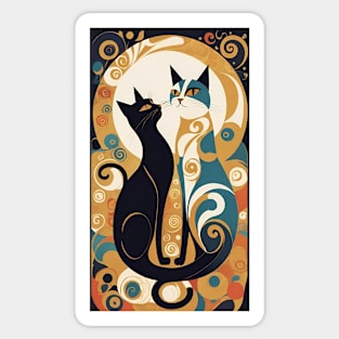 Gustav Klimt's "The Kiss" Inspired Cats: Whimsical Feline Romance Sticker